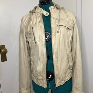 Cole Haan Beige/Camel Lambskin Hooded Leather Jacket Women's XS Hoodie Genuine